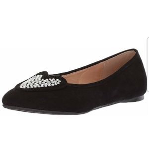 Black flats with pearl heart detail